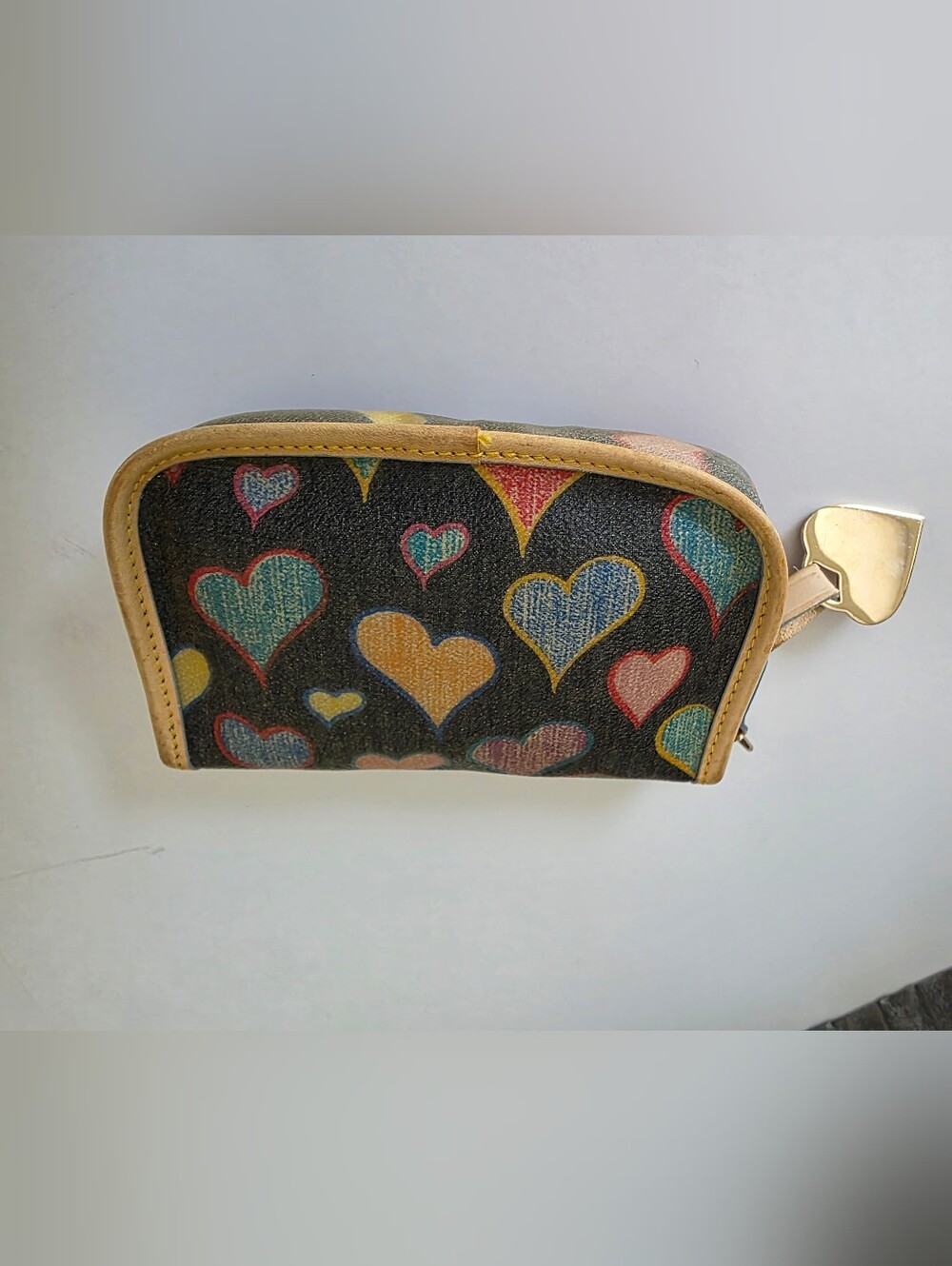 Vintage Dooney & Bourke Crayon Hearts Coated Cotton Bag Coin Purse Set - Picture 14 of 16